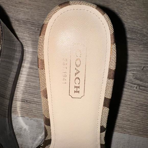 COACH Geri Black Brown Logo Print Canvas Wedge Heel Platform Sandals - US 7.5 - Picture 6 of 8